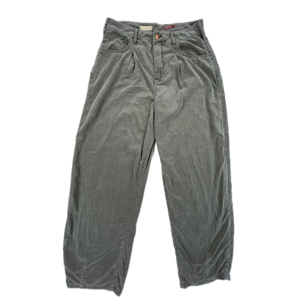 Pilcro Anthropologie Breaker Barrel Leg Corduroy Pants 29 Olive Green Twee Retro
